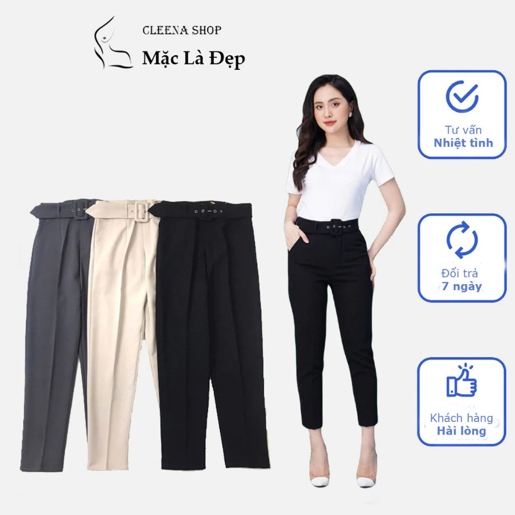 Quần baggy nữ cleenashop cạp cao kèm đai hàng vnxk chất vitex hàn phù hợp đi học đi chơi đi làm(hàng đặt may kỹ)