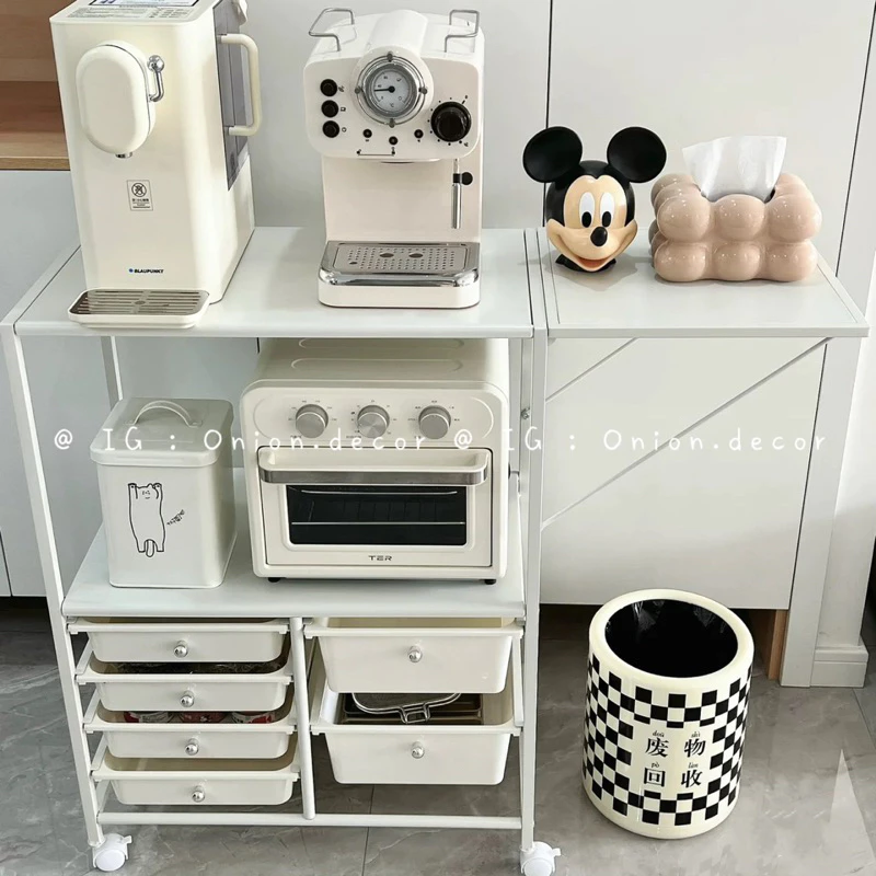 Kệ đựng đồ nhà bếp nhiều ngăn bàn gấp gọn bánh xe đa năng