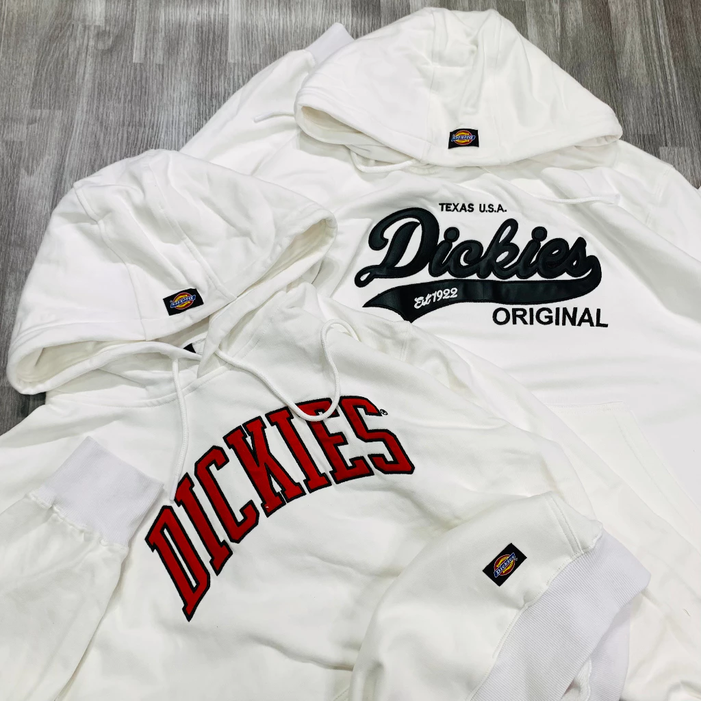 Hoodie Dickies màu trắng - áo khoác nỉ nam nữ logo thêu