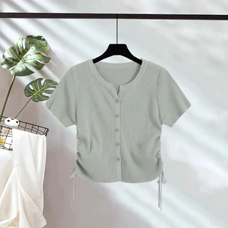 Áo Thun Nữ Cardigan Tay Ngắn Dáng Croptop Phối Dây Rút Hai Bên Eo Phong Cách Hàn Quốc Thời Trang Sugal TOP NU 089V5