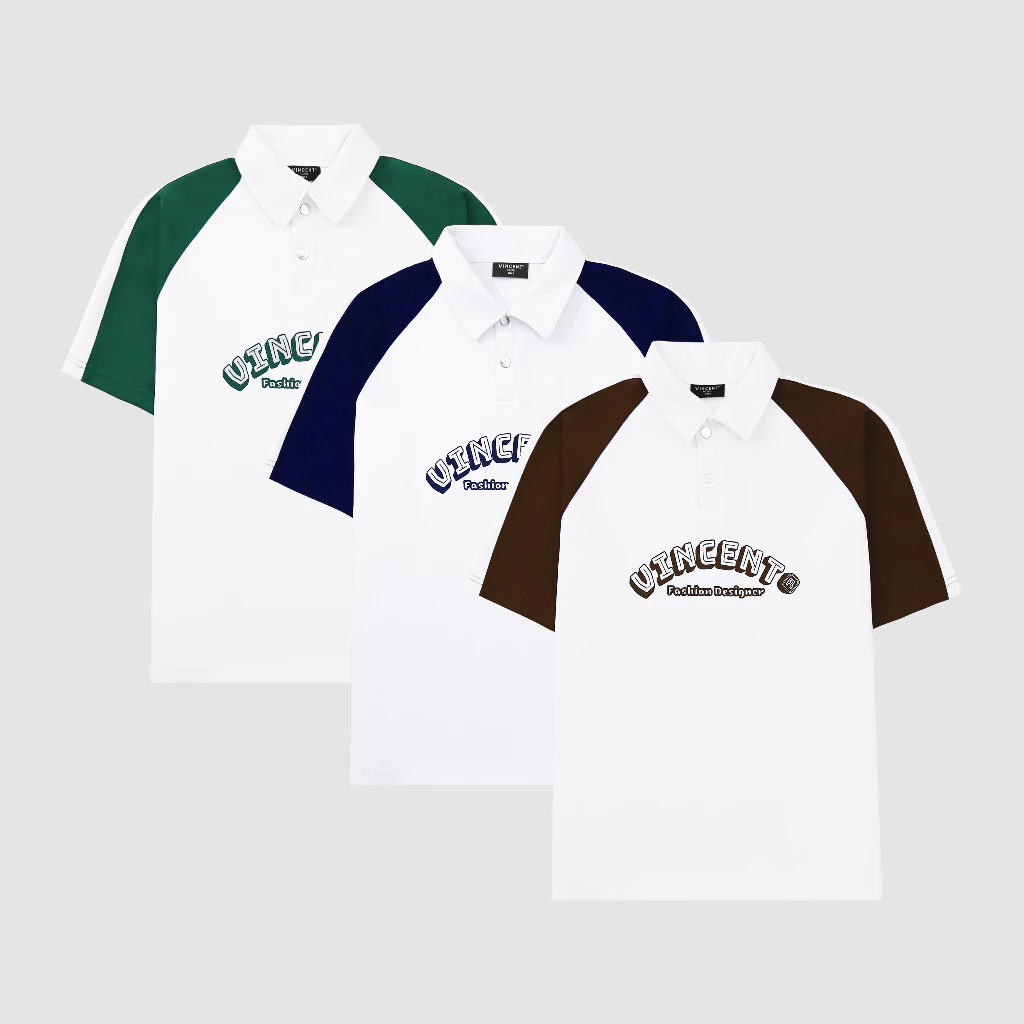Áo Polo Vincent Local Brand Unisex Vải Poly Trắng Phối Xanh Két/Xanh Đen/Nâu