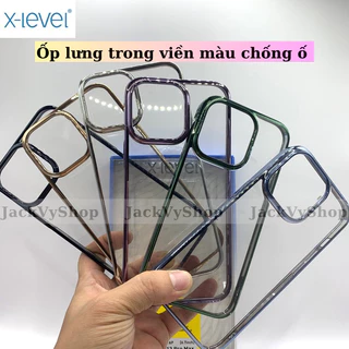 Ốp lưng cứng trong suốt viền mầu cho IPhone 14 Pro Max , 13 ProMax , 12 ProMax , chính hãng X Level Không bao giờ ố vàng