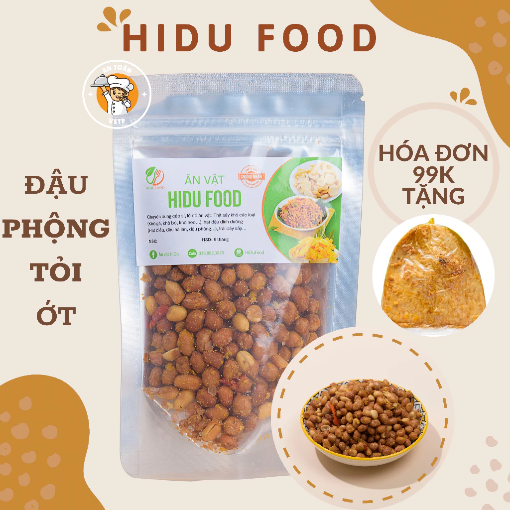 Đậu phộng rang tỏi ớt nguyên vỏ giòn tan đậm vị HiDuFood