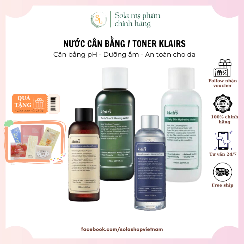 Toner Klairs Nước Hoa Hồng Klairs, Cấp Ẩm, Nước Cân Bằng Klairs