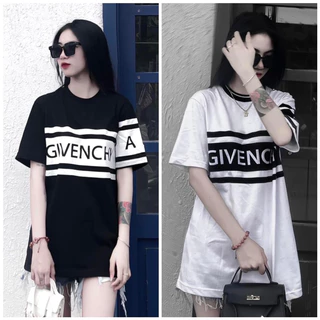 Áo Thun Cộc Tay Dáng Unisex Chữ Ngực GIVECHI Màu Đen Trắng Cực Hot🥰Áo Phông Form Rộng Mới Ra Mắt