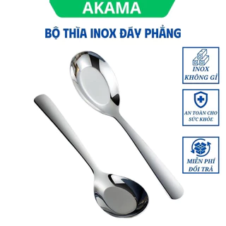 Thìa inox, muỗng ăn cơm, cháo CANYU, cán dày đáy phẳng sáng bóng dài 16cm/18cm