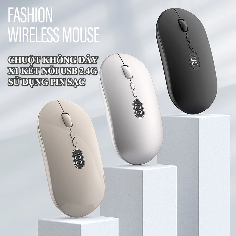 Chuột không dây FREEWOLF X1 kết nối USB 2.4G sử dụng pin sạc cổng Type-C kèm theo màn hình led mini báo dung lượng pin