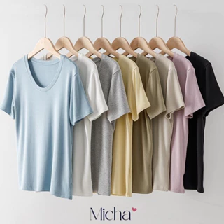 Áo thun cotton chất tăm mềm co giãn tốt cổ tròn form ôm nhẹ - Micha AT