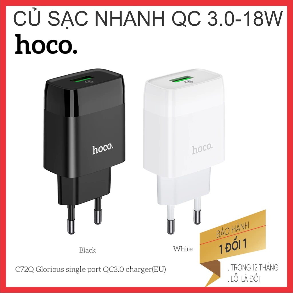 BỘ SẠC - CỦ CÁP Sạc Nhanh Chính Hãng Hoco Quick Charger 3.0 18W Cho ĐIện thoại 17 16 15 14 13 12 11 X PRM S 9 8 7