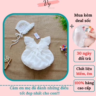 MV002 Body Bé Gái VY DESIGN. Váy Bé Gái Sơ Sinh Kèm Mũ, Thiết Kế Cao Cấp, Đầm Bé Gái, Đầm Đầy Tháng, Thôi Nôi