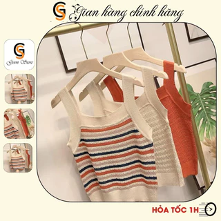 Áo hai dây croptop nữ xinh - Áo dệt kim họa tiết sọc ngang phong cách Hàn Quốc thời trang cá tính