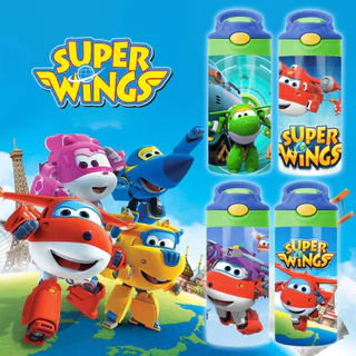 Bình Uống Nước Giữ Nhiệt Cho Bé Có Ống Hút Hình Super Wings - Inox 304 - Tỉ Mỉ Studio