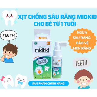 Xịt chống sâu răng Midkid cho bé từ 1 tuổi giúp làm sạch và bảo vệ men răng, ngăn ngừa mảng bám ố vàng, viêm lợi, hà mủn