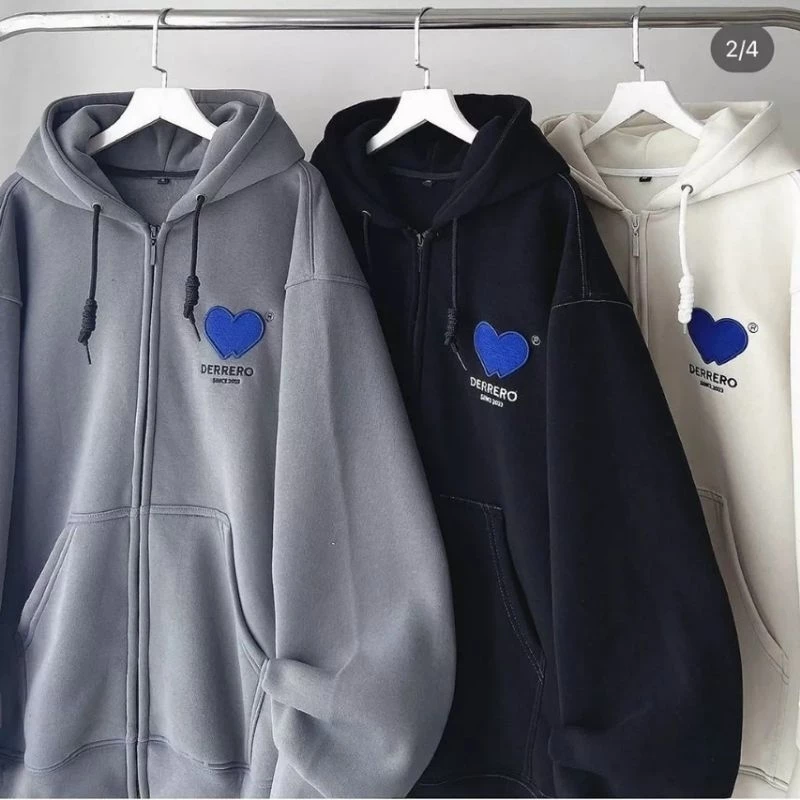 Áo Hoodie Nỉ Ngoại In Chữ  DERRERO  SINCE   Mũ 2 Lớp Form Rộng Khóa Kéo  Phù Hợp Nam Và Nữ