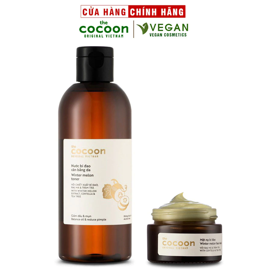 COMBO Sạch Mụn Và Kiểm Soát Dầu Từ Bí Đao Cocoon Thuần Chay: 1 Nước bí đao cân bằng da 310ml + 1 Mặt nạ bí đao 30ml