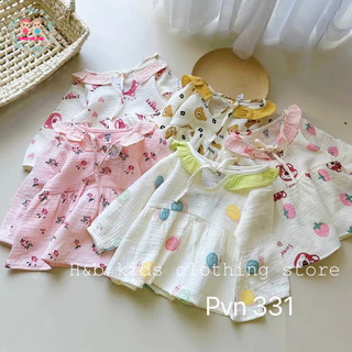 Bộ Dài Tay Bé Gái, Đồ Bộ Dài Tay Bé Gái Chất Liệu Xô Muslin Cao Cấp, Kiểu Dáng BabyDoll Dễ Thương