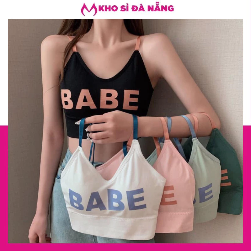 Áo bra nữ 2 dây hở lưng nâng ngực nhẹ mẫu mới hot hit in chữ babe co giãn tốt