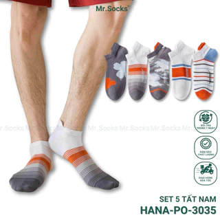 Set 5 đôi tất cổ ngắn nam Mr.Socks cao cấp, chất liệu cotton kháng khuẩn cực tốt khử mùi hôi chân - HANA-PO-3035-CB5