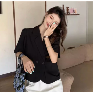 [ Tặng Cột Tóc ] Áo blazer bigsize tay ngắn from croptop nút bọc kiểu Hàn quốc ( 55-80kg )