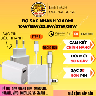 Sạc Nhanh Xiaomi Chính Hãng 10w, 18w, 22.5w, 27w, 33w Củ Và Cáp Sạc Type C và Micro USB Tương Thích Với Redmi, Xaomi