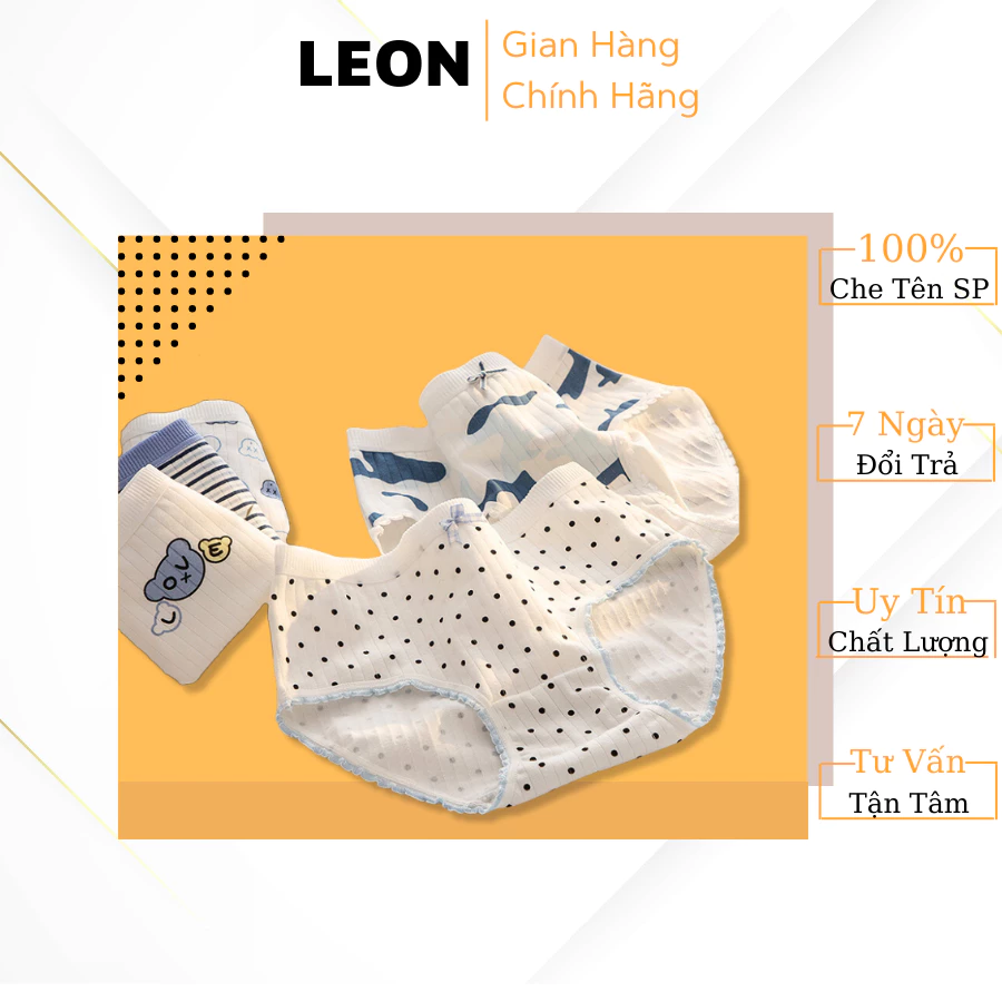 Quần Lót Nữ cao Cấp, Quần Lót Cotton Họa Tiết Dễ Thương Co Dãn 4 Chiều LEON Q11-Q18