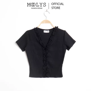 Áo kiểu croptop cổ V nhún bèo MOOLYS MC011