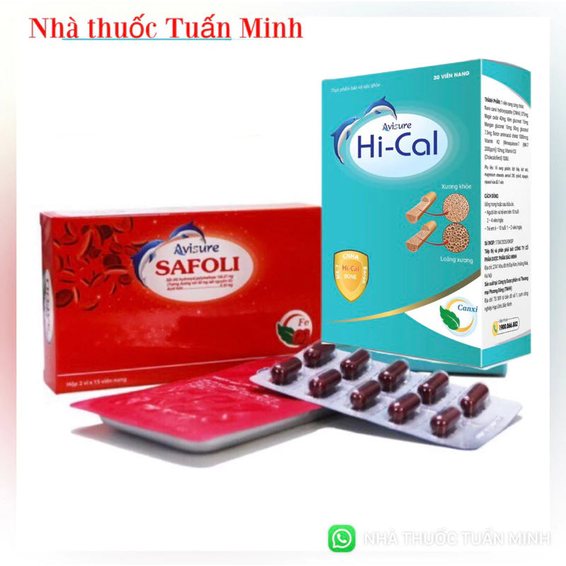 Sắt hữu cơ Avisure Safoli Hộp 30 viên và Canxi Avisure Hical Hộp 30 viên cho phụ nữ mang thai và cho con bú