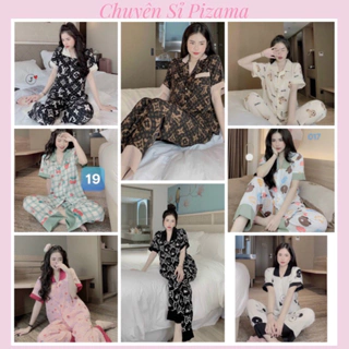 Bộ ngủ - đồ ngủ pijama cổ sen tay cộc quần dài chất kate Thái