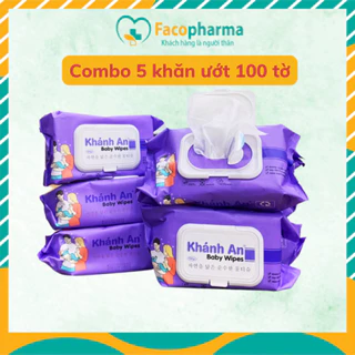 Combo 5 bịch Khăn giấy ướt siêu tiện lợi không mùi, không cồn an toàn sử dụng cho bé 180g Khánh An x5KAKGU