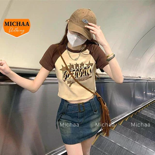 Áo Croptop Nữ Cổ Tròn Tay Ngắn BEER BRO Đẹp Ôm Body, Áo Thun Croptop Kiểu Sexy Chất Thun Borip MICHAA CR60