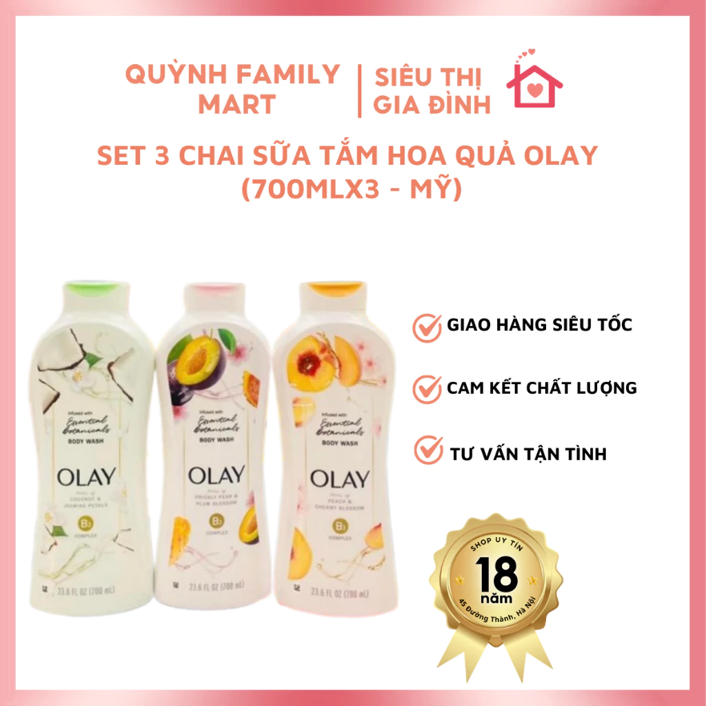 Set 3 chai sữa tắm hoa quả olay 700ml x3 - Mỹ