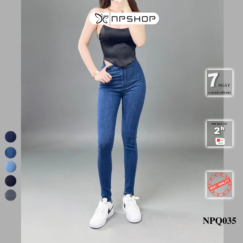 Quần jean nữ lưng cao không túi NPSHOP, quần bò cạp cao skinny jeans bigsize NPQ035