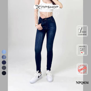 Quần jean nữ lưng cao Npshop, quần bò nữ co giãn cạp cao form dài skinny jeans bigsize NPQ034