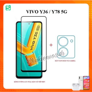 Kính Cường Lực Vivo Y36 / Y78 5G Full Màn Hình , Full Keo + Dán Bảo Vệ Camera Chống Trầy Xước Bụi Bẩn Vivo Y36 / Y78 5G