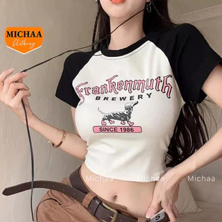 Áo Croptop FRANKEN MUTH Tay Ngắn Ôm Body, Áo Thun Croptop Cổ Tròn Kiểu In Chất Borip MICHAA CR155