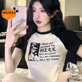 Áo Croptop Nữ HELL Tay Ngắn Ôm Body, Áo Thun Croptop Kiểu Sexy Chất Thun Borip MICHAA CR58