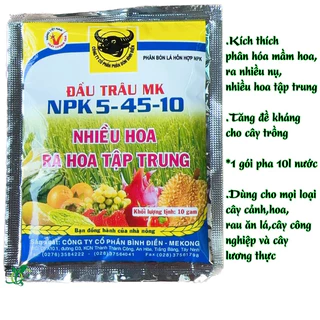 Phân bón Kích Hoa , Đậu nhiều trái , Đầu Trâu 5-45-10 ( Ra nhiều hoa ), Gói 10gr