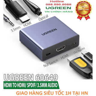 Bộ Chia HDMI ra HDMI kèm Audio 3.5mm / Optical Chính Hãng UGREEN 60649 Cao Cấp