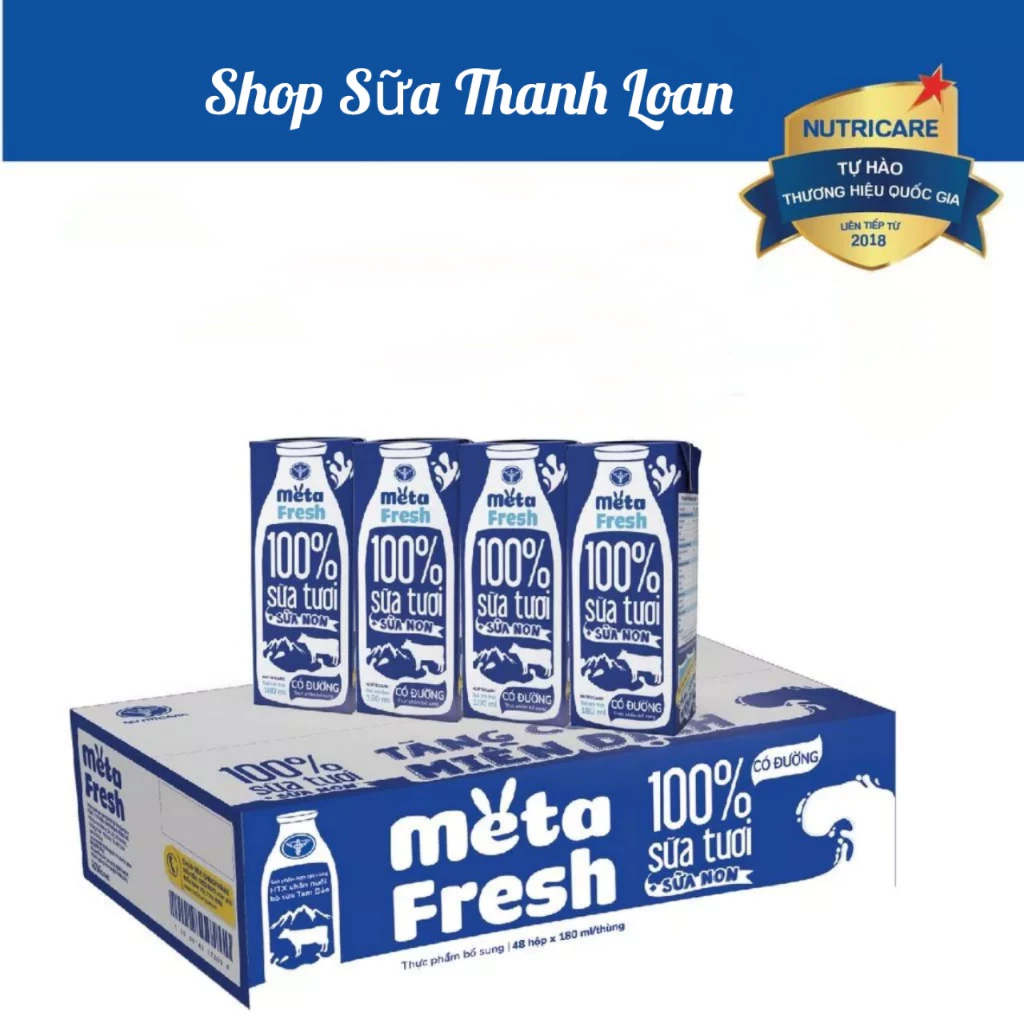 [HSD T10-2024] Thùng 48 Hộp Sữa Tươi Nutricare Meta Fresh Có Đường 180ml.