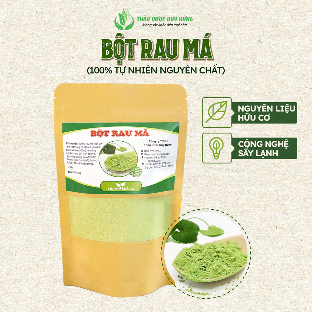 Bột Rau Má Sấy Lạnh Nguyên Chất 100% Organic - Bột Khô Mịn, Thơm Ngon Bổ Sung Dưỡng Chất Giúp Thanh Nhiệt