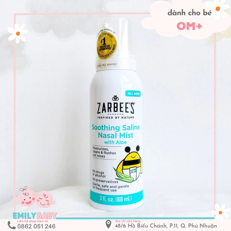 Xịt rửa mũi Zarbees cho bé 0m+ 88ml với chiết xuất nha đam