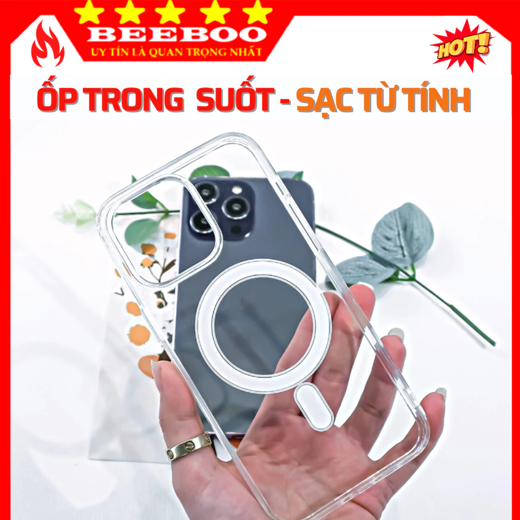 Ốp iphone từ tính trong suốt chống sốc - Hỗ trợ sạc không dây cho 16 pro max 15 ProMax 11 pro max 12 13 14 pro max