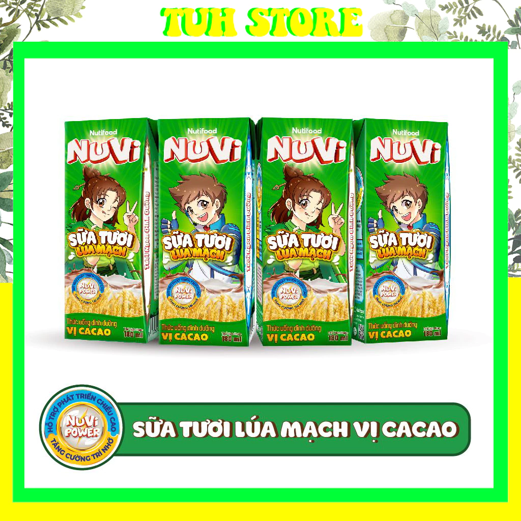 Lốc 4 Hộp Sữa Lúa Mạch Vị Cacao Nuvi 180ml Giúp Bé Phát Triển Trí Não, Chiều Cao Cho Bé-TUH