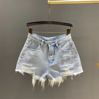 Quần short quần đùi jeans denim đính đá rách tua rua túi hở LuciK Shop QN0008 QC QCL1