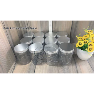 [GIÁ HỦY DIỆT] 12 hủ nhựa 500ml PET Nắp Nhôm Vặn ( KT: 8.5cm x 11.5cm)