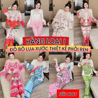 Đồ bộ pijama tay dài lụa xước thiết kế mới dẻ thương chất liệu mềm mịn mát , pizama nữ lụa xước giá rẻ tận xưởng