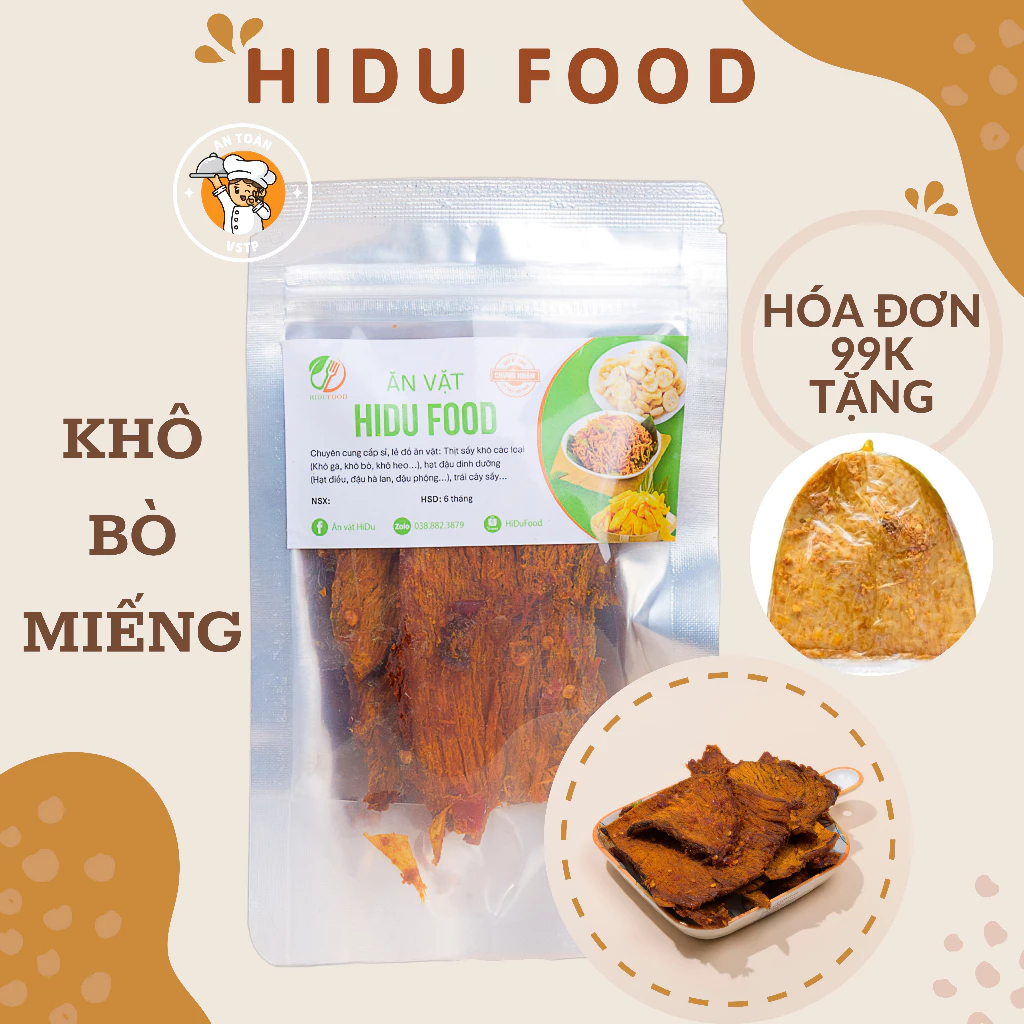 Khô bò miếng mềm hồng ngự loại ngon 100gr Ăn vặt HiDu đậm vị cay nhẹ