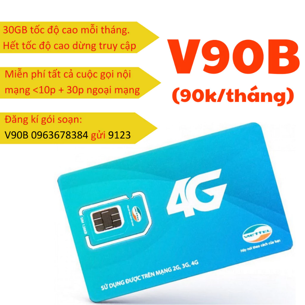 [ MUA VÈ DÙNG LUÔN ] Siêu Sim Khủng Sim 4G Viettel Miễn Phí Data + Phút Gọi Nội Mạng Giá Cực Rẻ Gói V90B