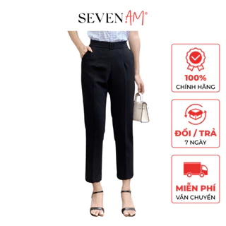 Quần baggy thời trang nữ dáng suông đen đai bọc Seven.AM FH800058N