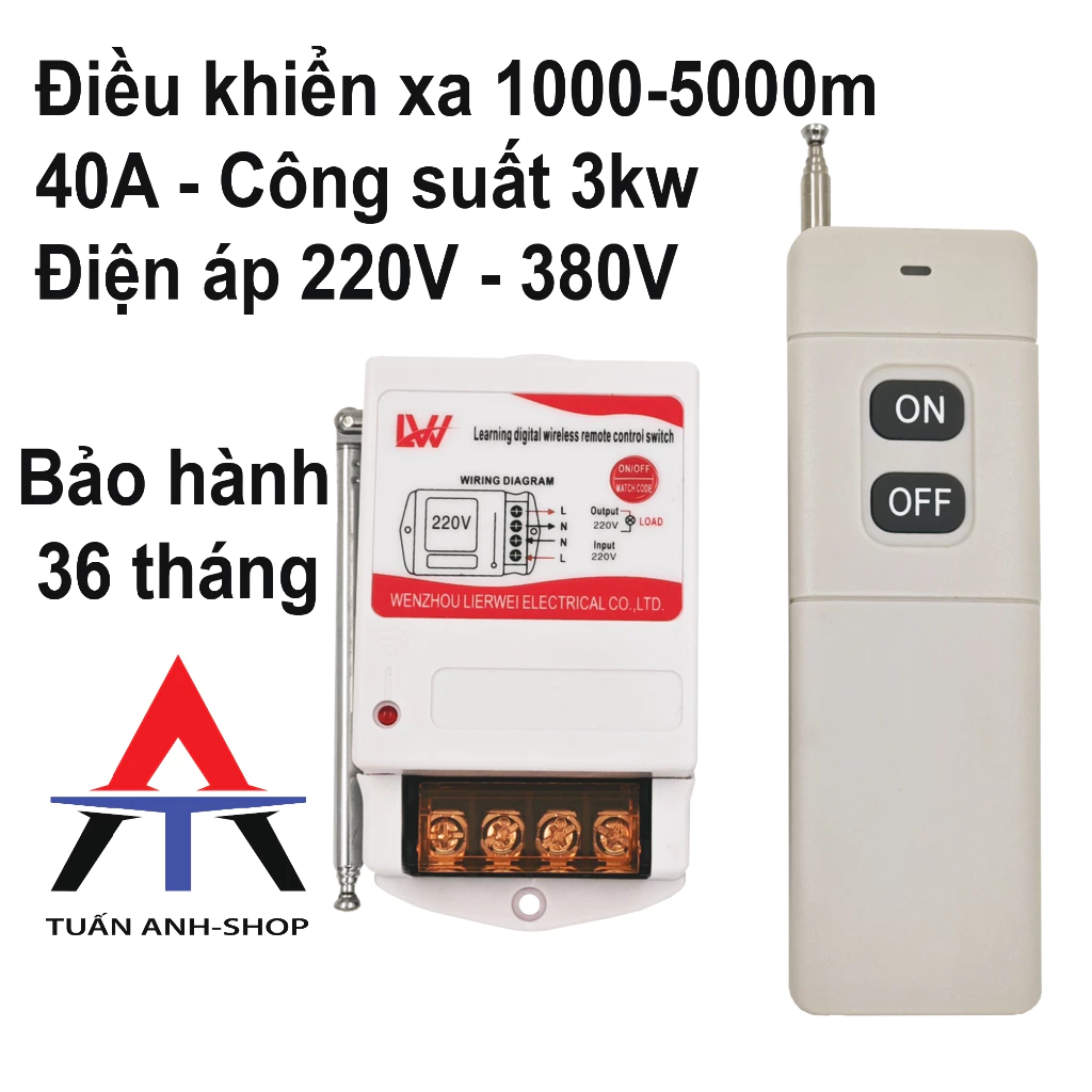 Công tắc điều khiển từ xa LW 40A 1000m-5000m 220V - 380V ☛Freeship☜ Điều khiển từ xa công suất lớn có học lệnh